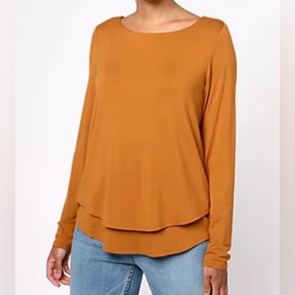 Joan Rivers - NEW - Wardrobe Builders Double Layer Jersey Knit Top Color: Ginger